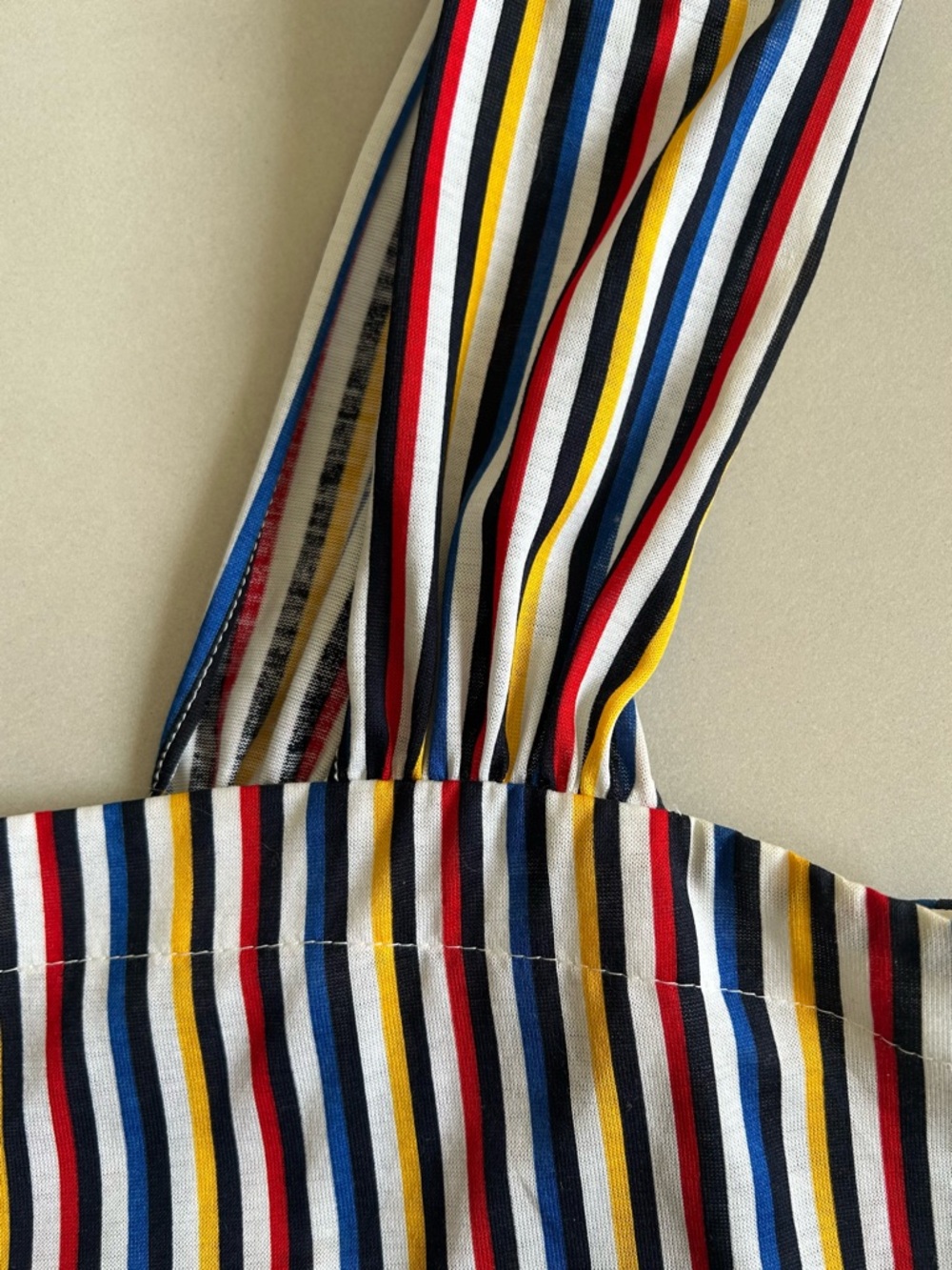 Vintage Raffanalla Stripe Square-Neck Cotton Crop Top - Navy/Red/Yellow Size 8 - Picture 5 of 14